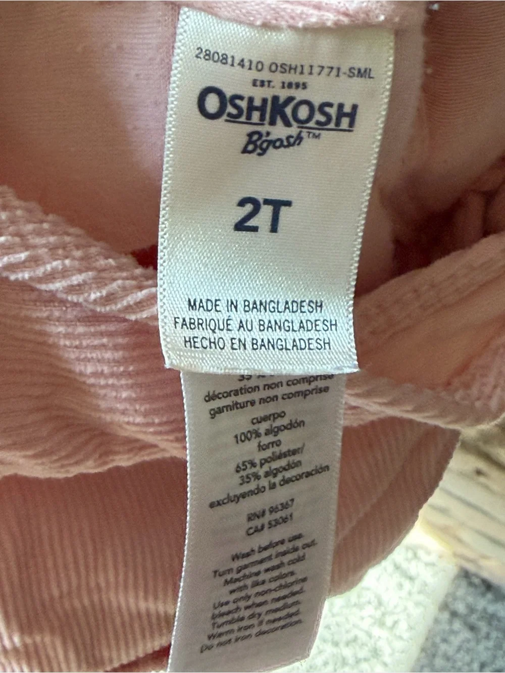 OshKosh Bgosh Pink Corduroy Bib Overalls Girls Toddler Kids size 2T 100% Cotton